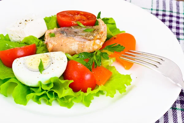 Salmão, alface, tomate e pimenta doce com ovo — Fotografia de Stock