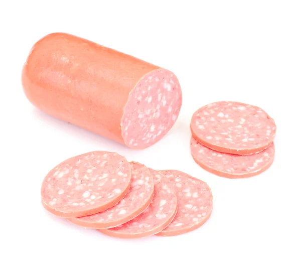 Salame de salsicha isolado no fundo branco — Fotografia de Stock