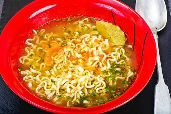 Tasty Chicken Soup with Chinese Noodles — Stock Photo, Image