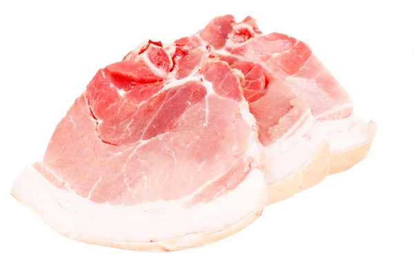 Un pezzo di maiale crudo fresco, carne isolata su sfondo bianco — Foto Stock
