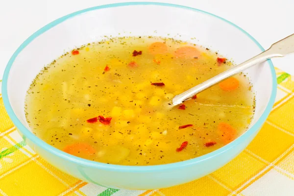 Soep met kippenbouillon met noedels en groenten — Stockfoto