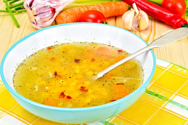 Soep met kippenbouillon met noedels en groenten — Stockfoto