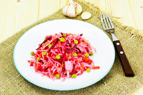 Salad of Beets and Carrots with Sauerkraut, Green Pea,  Spices — Stock Photo, Image