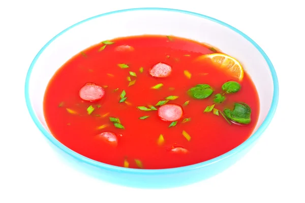 Томатний суп в тарілку. Національні страви італійської кухні — стокове фото