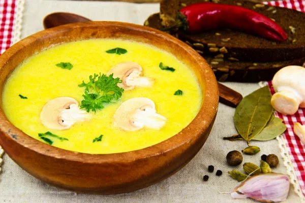 Sopa de creme de purê de abobrinha com cogumelos — Fotografia de Stock