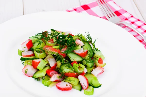 Salad of Celery, Crab Stick, Cucumber, Green Olives and Dill — Stock Photo, Image