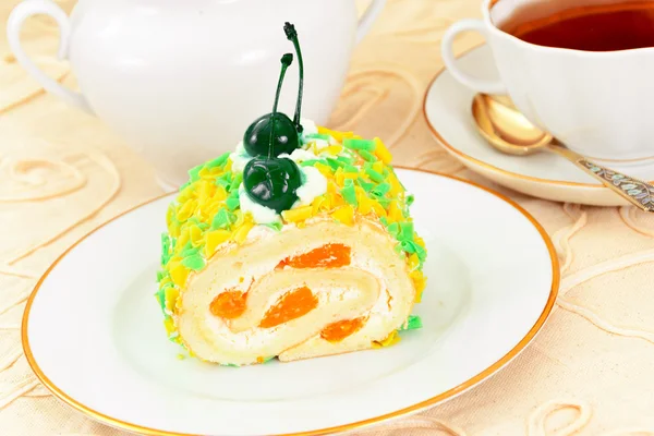 Biscuit and Cake with Mandarin and Whipped Cream.