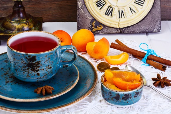 Hibiscus Tea c Jam from Apricots — Stock Photo, Image