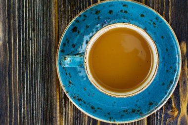 Sütlü kahve, cappuccino mavi bir retro Kupası
