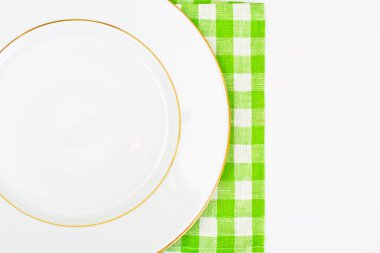 Beyaz Empry plaka üzerinde metin için yer ile bir masa örtüsü