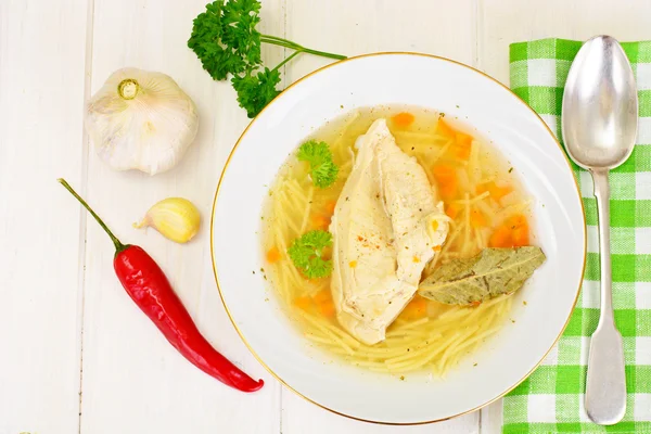 Chicken Broth with Noodles — Stock Photo, Image