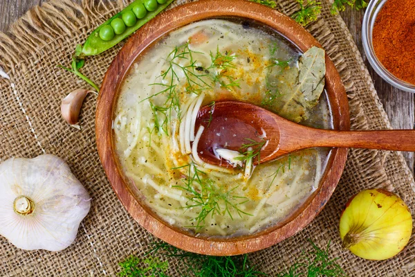 Chicken Broth with Noodles — Stock Photo, Image