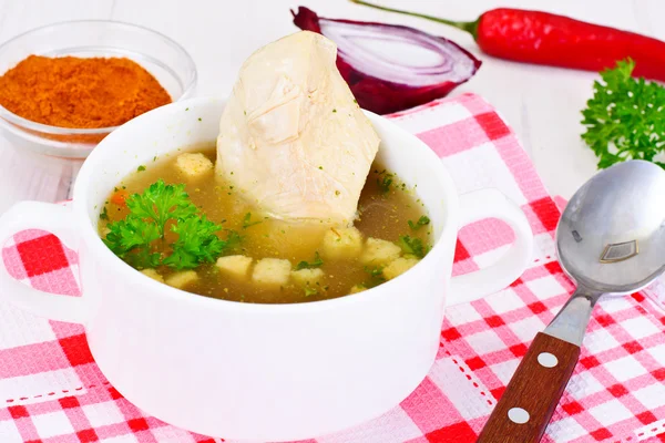 Broth of Turkey Fillet, Croutons — Stok Foto