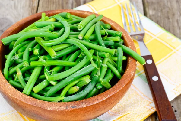 Green Beans in Wooden Bowl