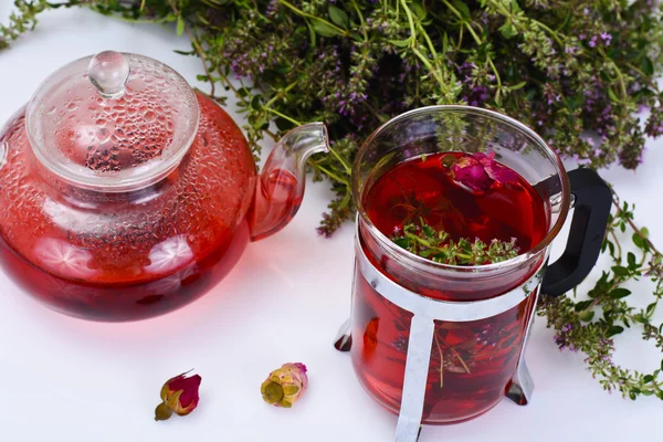 Red Rose Hibiscus Tea with Thyme — Stock Photo, Image