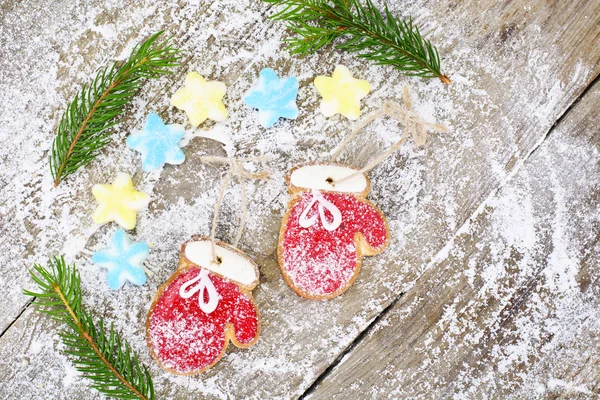 Fondo de Navidad y Año Nuevo con Árbol y Pan de jengibre — Foto de Stock