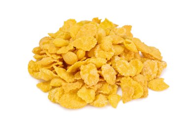 Beyaz arka plan üzerinde Mısır gevreği. Sağlıklı kahvaltı