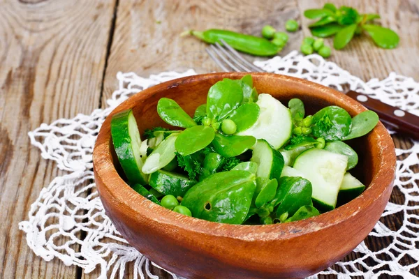 Salatalık, Semizotu ve karanlık disklerdeki yeşil bezelye salatası