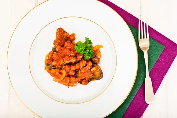 Garbanzos wirh Berenjena y tomates, Cebollas — Foto de Stock