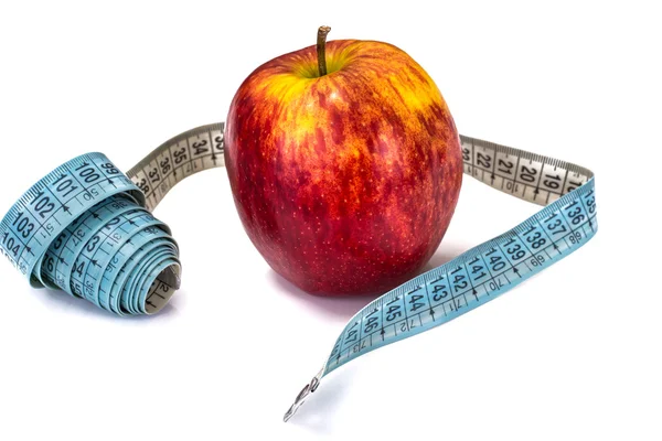 Apple and Measuring Tape on White — Stock Photo, Image