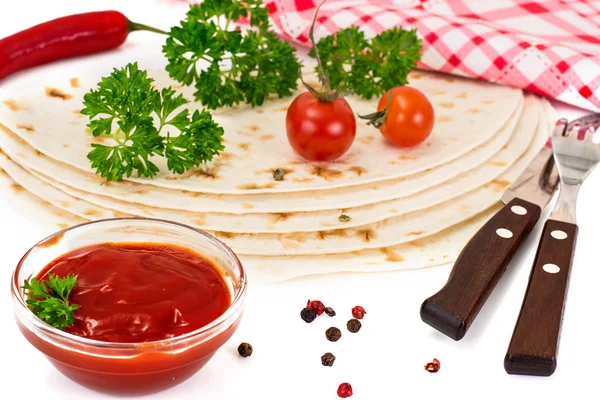 Armenian Lavash with Tomato Adzhika — Stock Photo, Image