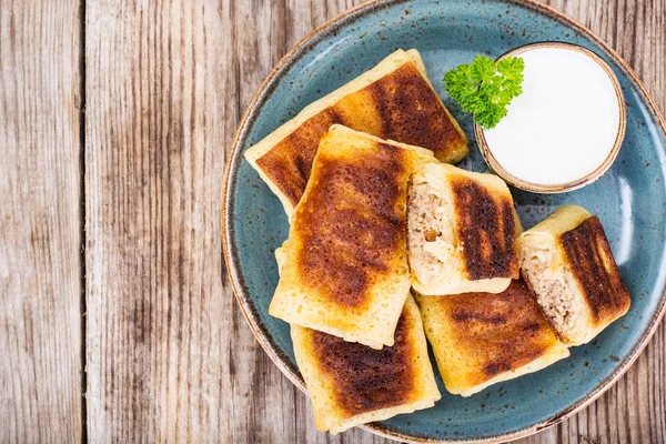 Krep tavuk, mantar ve et