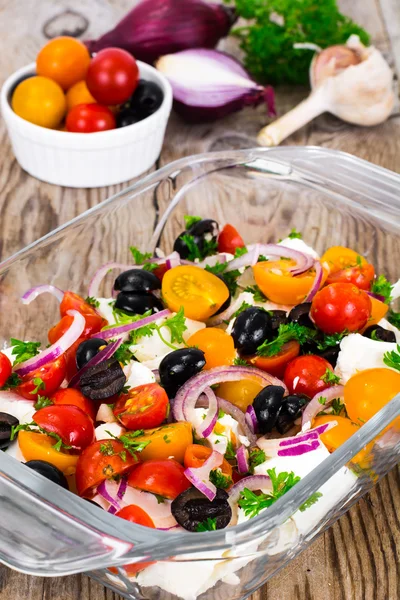 Hot Vegetable Salad with Olives and Feta