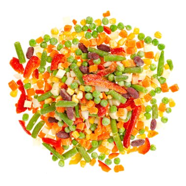 Parlak doğranmış donmuş sebzelerin karışımı. Sağlıklı beslenme. Fotoğraf.