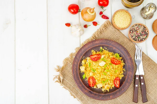 Comida Saludable Couscous Con Pollo Verduras Foto — Foto de Stock