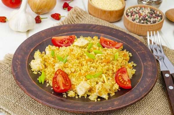 Comida Saludable Couscous Con Pollo Verduras Foto — Foto de Stock