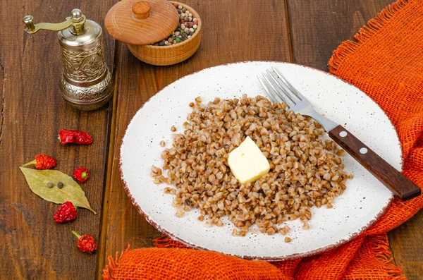 Gachas Trigo Sarraceno Con Carne Verduras Foto — Foto de Stock