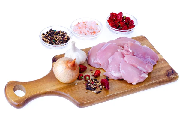 Frisches Rohes Rosa Öko Hühnerfilet Zum Kochen Auf Weißem Teller — Stockfoto