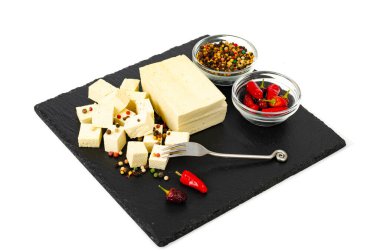 Tofu - soya sütlü protein ürünü. Stüdyo Fotoğrafı.