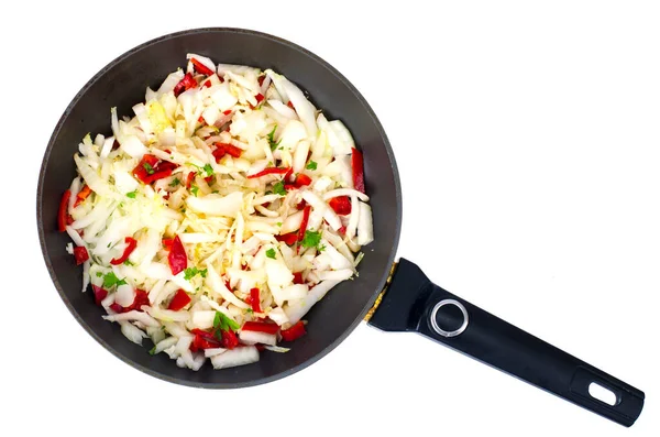 Frying Pan Chopped Cabbage Vegetable Dishes Studio Photo — Stock Photo, Image