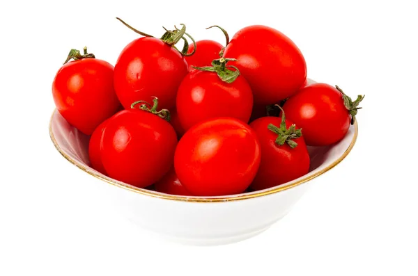 Petites Tomates Cerises Mûres Rouges Dans Saladier Blanc — Photo