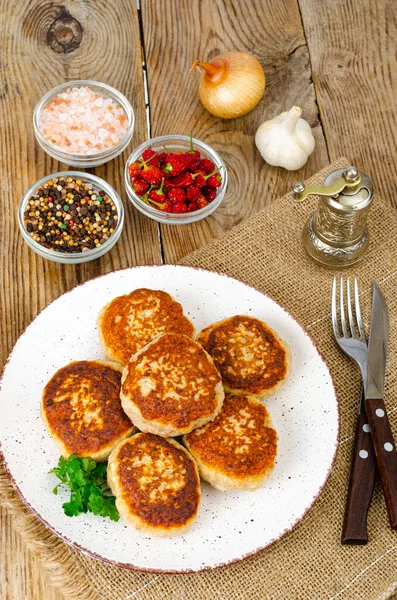 Homemade Meat Cutlets Wooden Table Photo — Stock Photo, Image