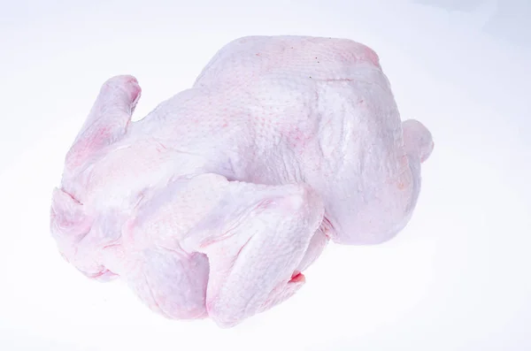 Kyckling Slaktkropp Med Hud Isolerad Vit Bakgrund — Stockfoto