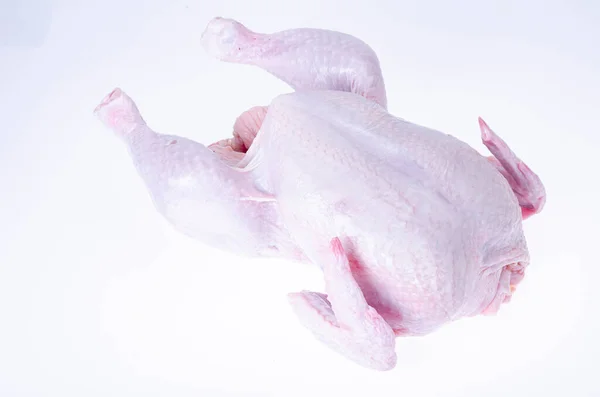 Carcasse Poulet Crue Avec Peau Isolée Sur Fond Blanc — Photo