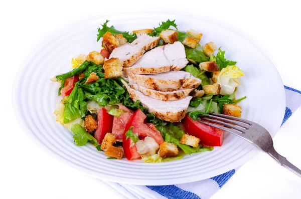 Cuisine Maison Salade Légumes Avec Poulet Croûtons César — Photo