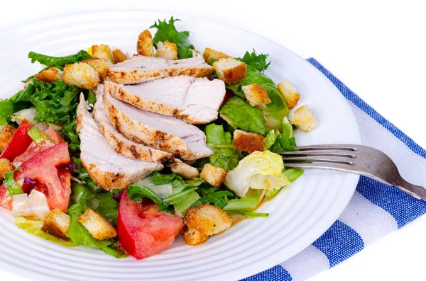 Cozinha Caseira Salada Legumes Com Frango Croutons Caesar — Fotografia de Stock