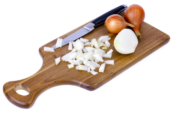 Slices Chopped Onion Kitchen Cutting Board — Stock Photo, Image