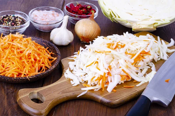 Капуста Морковь Разрезанные Полоски Приготовления Пищи — стоковое фото