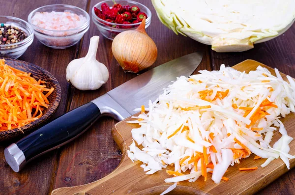 Cabbage Carrots Cut Strips Cooking — Stock Photo, Image