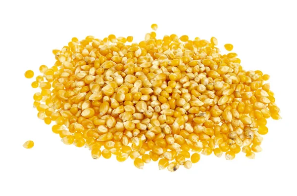 Haufen Trockener Gelber Maiskörner Isoliert Auf Weißem Hintergrund Studioaufnahme — Stockfoto