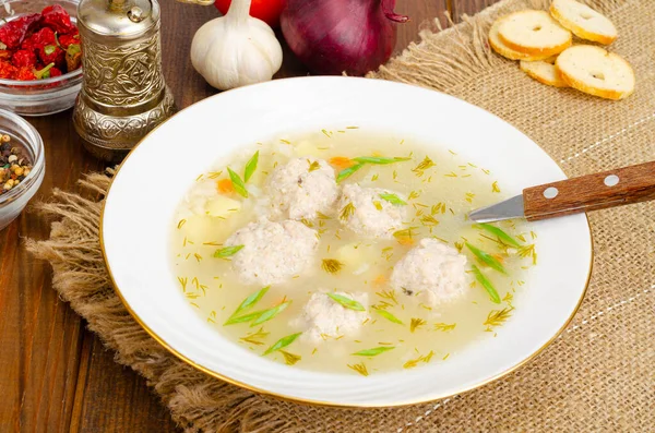 White Plate Meatball Soup Photo Studio — Stock Photo, Image