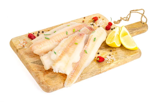 Rohe Seelachsfilet Auf Küche Schneidebrett Studioaufnahme — Stockfoto