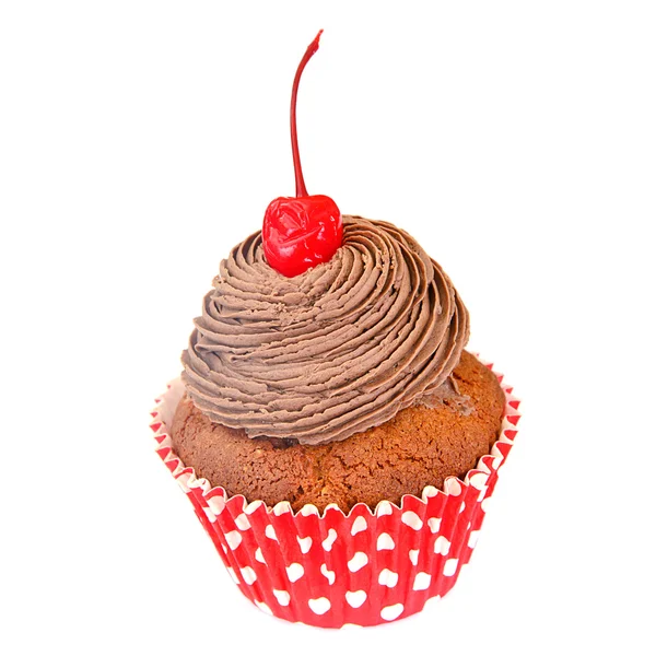 Bolo com creme e cereja, Cupcake — Fotografia de Stock