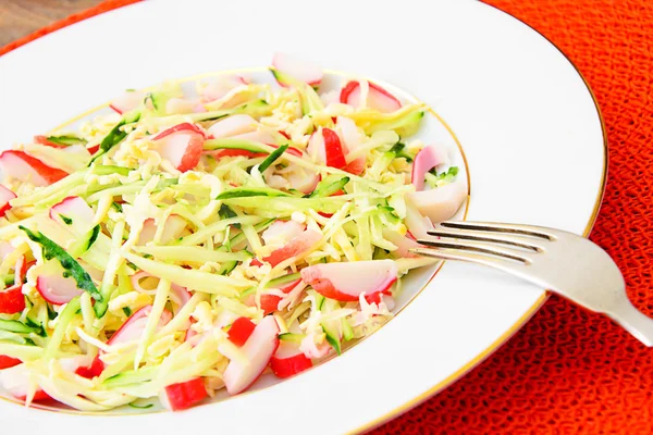 Dietary Salad with Crab Sticks, Cucumber and Cheese Royalty Free Stock Images