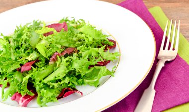 Salata karışımı Batavi, Frise, Radicchio, hindiba ve diyet Mel.