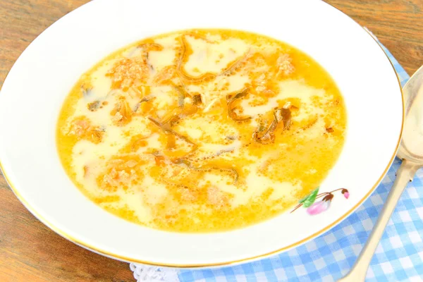 Cremosa zuppa di pesce con salmone e alghe Cibo dietetico . — Foto Stock